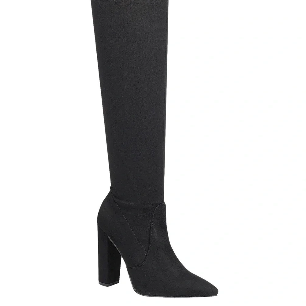 Black Over The Knee Boots Pointed Toe